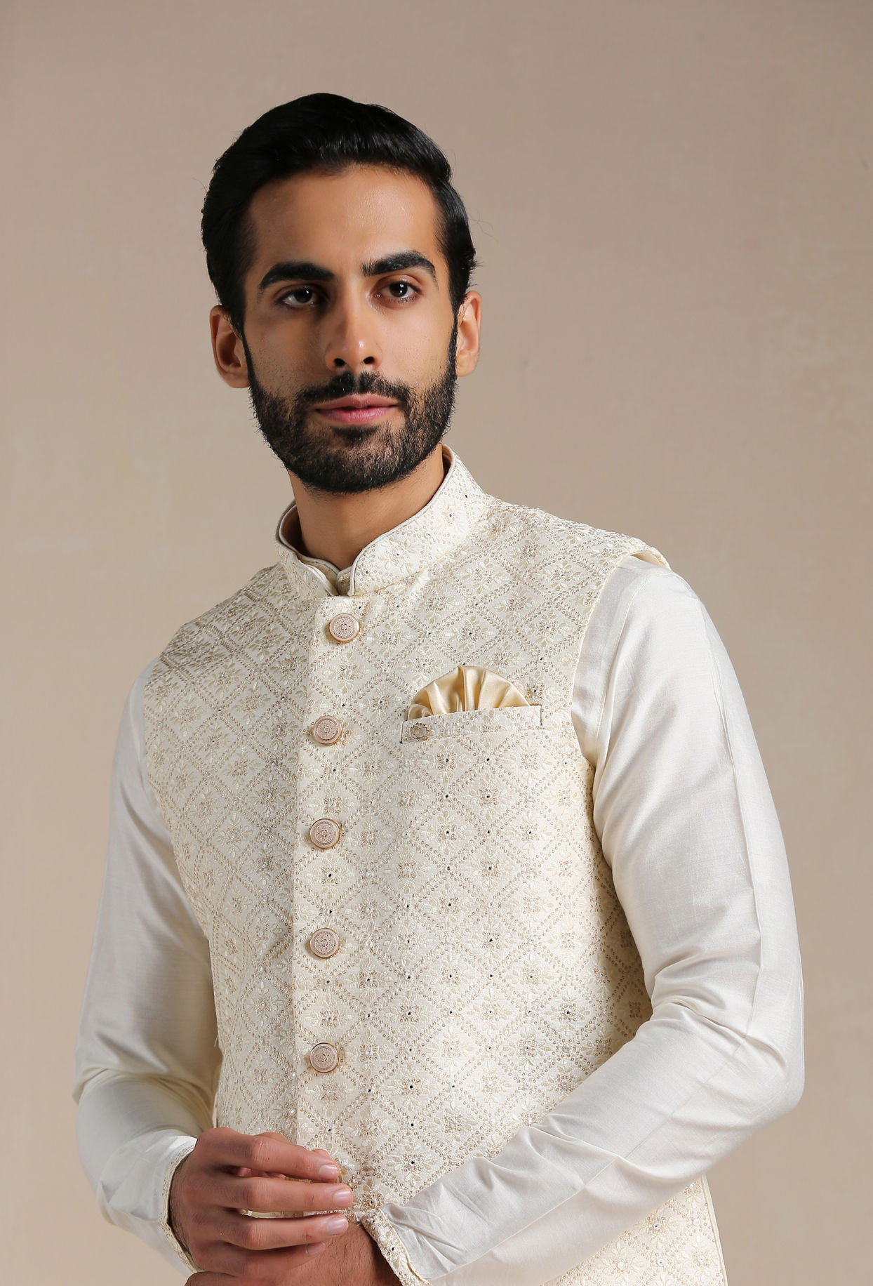 Antique White Kurta and Jacket Set image number 0